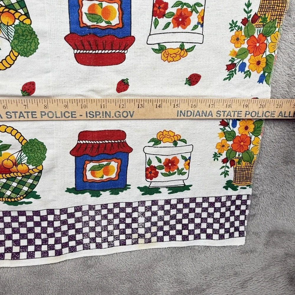 Vintage Kitchen Towel Kitchy Orange Jam Basket Check Cottagecore Country‎ Cotton